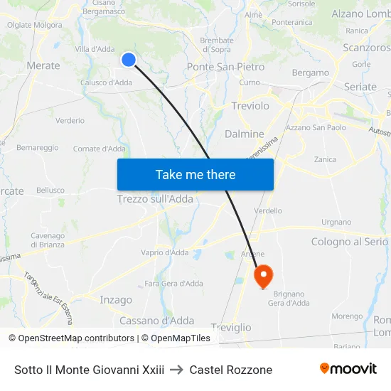Sotto Il Monte Giovanni Xxiii to Castel Rozzone map