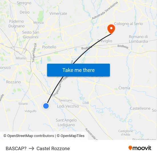 Bascap to Castel Rozzone map