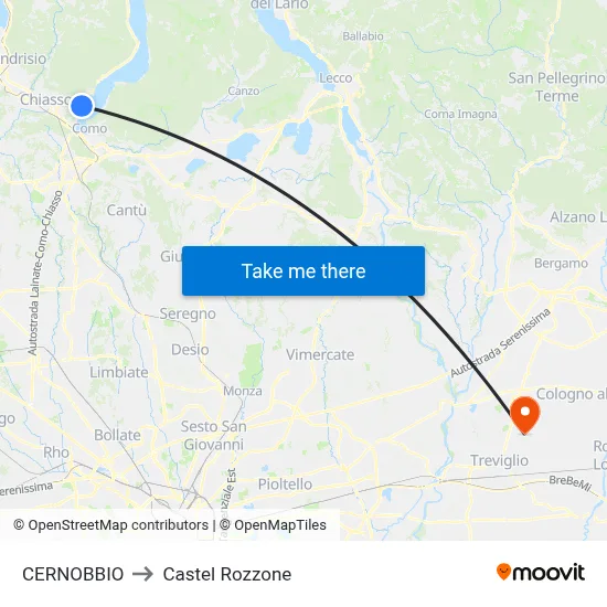 Cernobbio to Castel Rozzone map