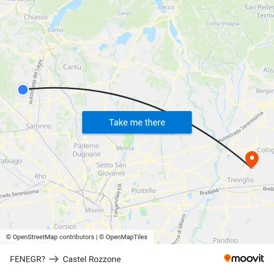 Fenegro to Castel Rozzone map
