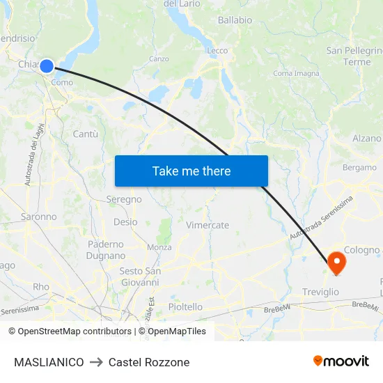 Maslianico to Castel Rozzone map