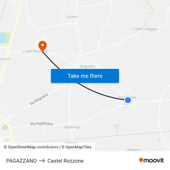 Pagazzano to Castel Rozzone map