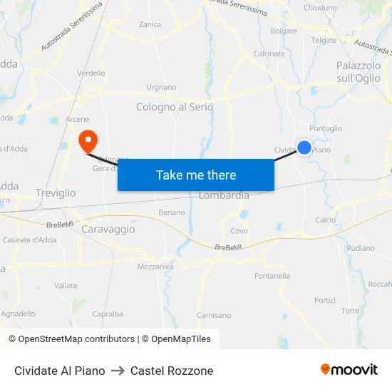 Cividate al Piano to Castel Rozzone map
