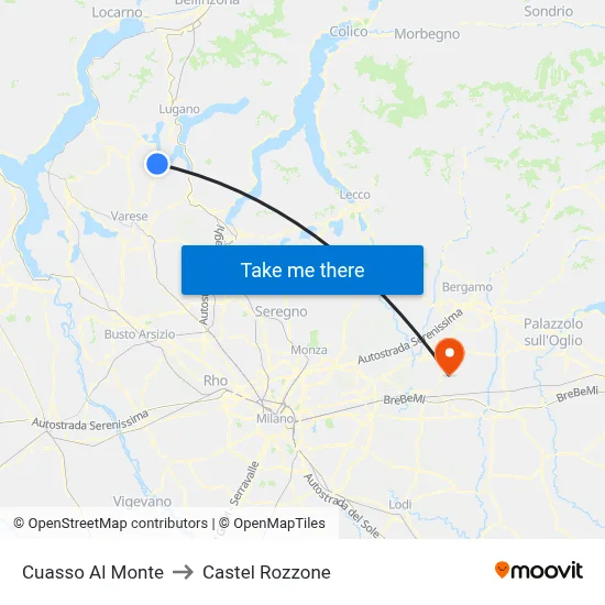 Cuasso Al Monte to Castel Rozzone map
