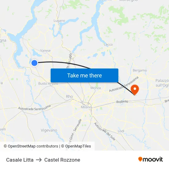 Casale Litta to Castel Rozzone map
