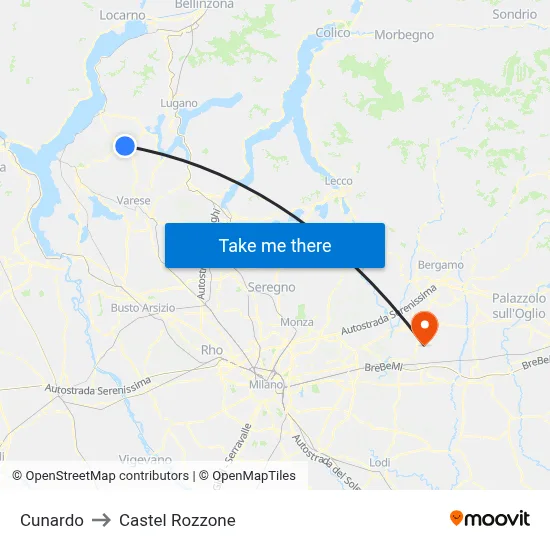 Cunardo to Castel Rozzone map