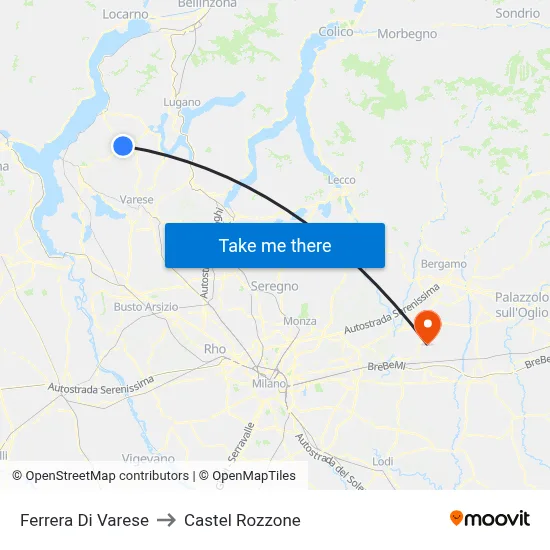 Ferrera Di Varese to Castel Rozzone map