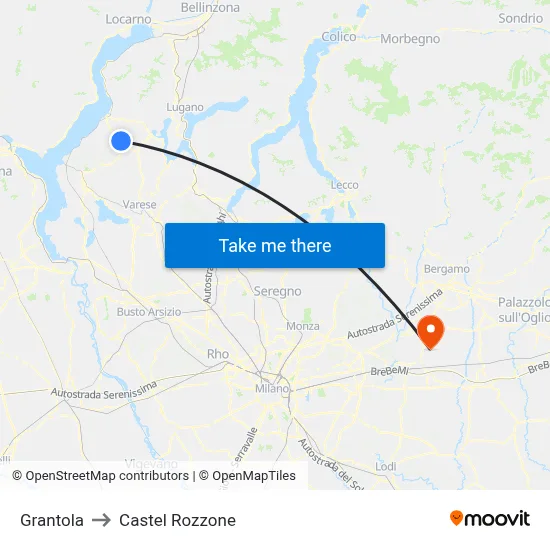 Grantola to Castel Rozzone map