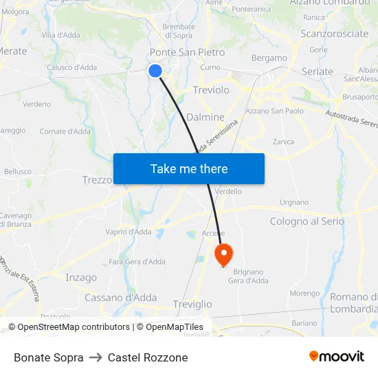 Bonate Sopra to Castel Rozzone map