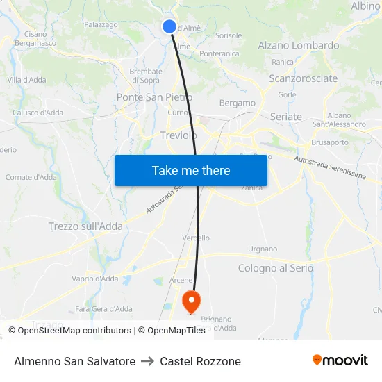 Almenno San Salvatore to Castel Rozzone map