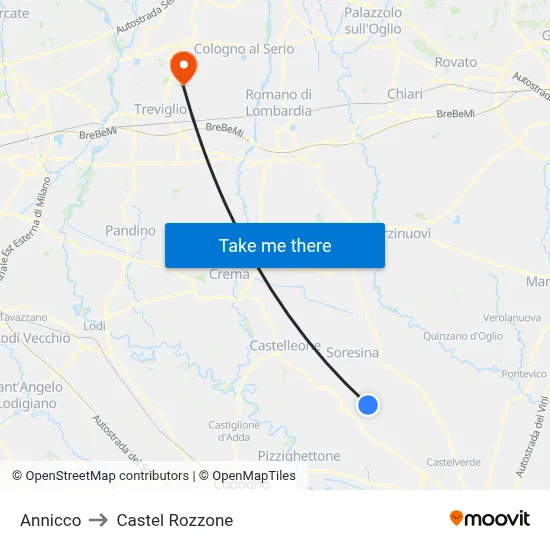 Annicco to Castel Rozzone map