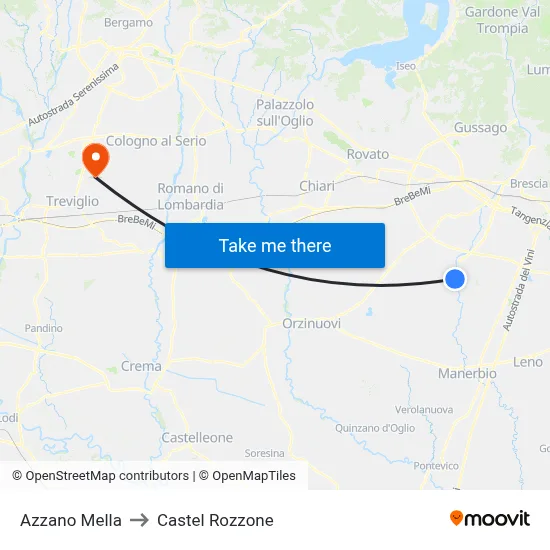 Azzano Mella to Castel Rozzone map