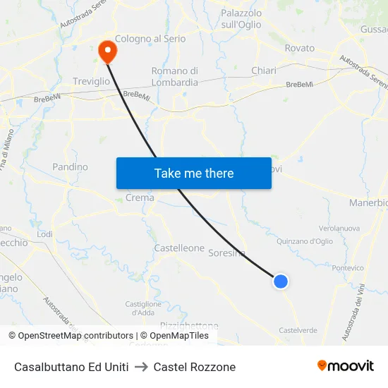 Casalbuttano Ed Uniti to Castel Rozzone map