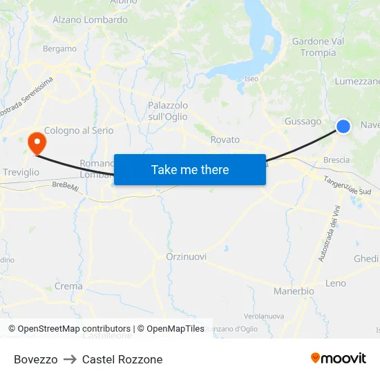 Bovezzo to Castel Rozzone map