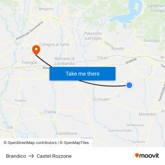 Brandico to Castel Rozzone map
