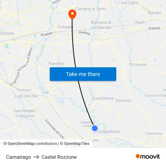 Camairago to Castel Rozzone map