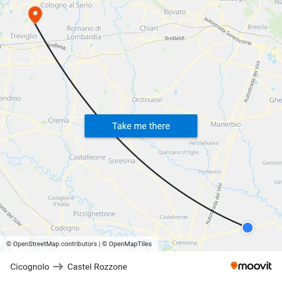Cicognolo to Castel Rozzone map