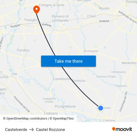 Castelverde to Castel Rozzone map