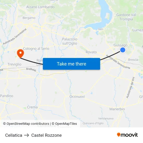 Cellatica to Castel Rozzone map