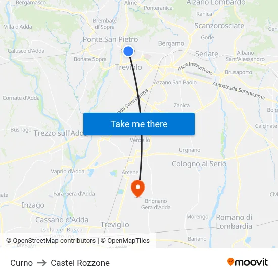 Curno to Castel Rozzone map