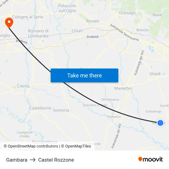 Gambara to Castel Rozzone map