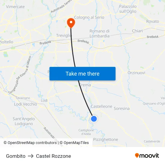 Gombito to Castel Rozzone map