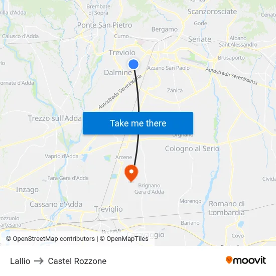 Lallio to Castel Rozzone map