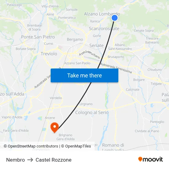 Nembro to Castel Rozzone map