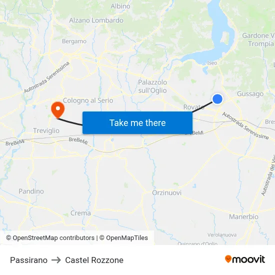 Passirano to Castel Rozzone map
