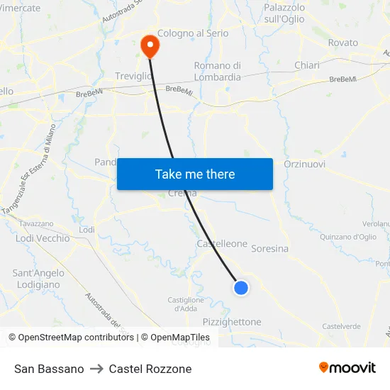 San Bassano to Castel Rozzone map