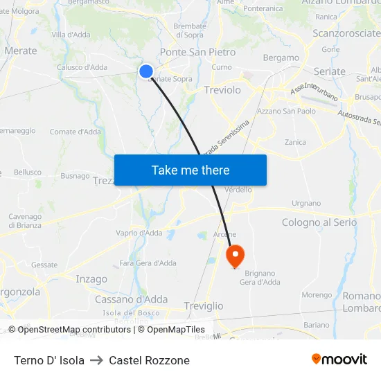 Terno D' Isola to Castel Rozzone map