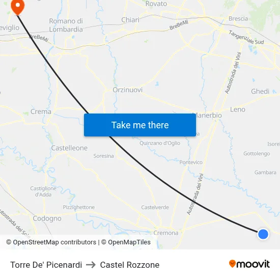 Torre De' Picenardi to Castel Rozzone map