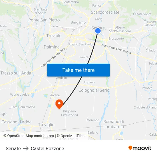 Seriate to Castel Rozzone map