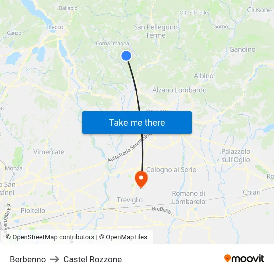 Berbenno to Castel Rozzone map