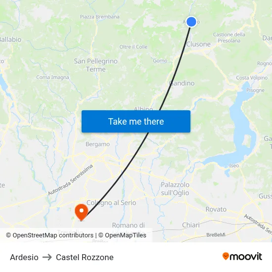 Ardesio to Castel Rozzone map