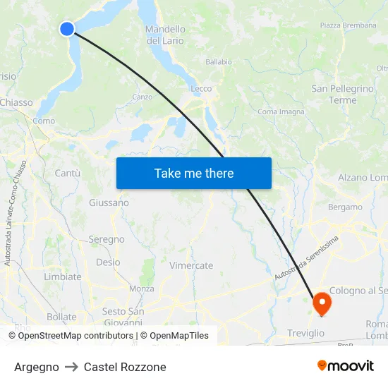 Argegno to Castel Rozzone map