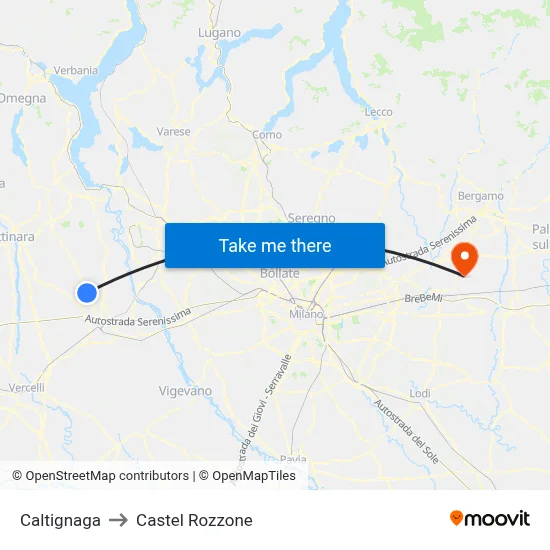 Caltignaga to Castel Rozzone map