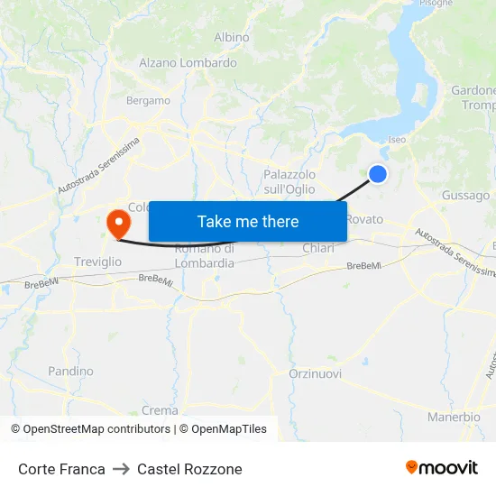 Corte Franca to Castel Rozzone map