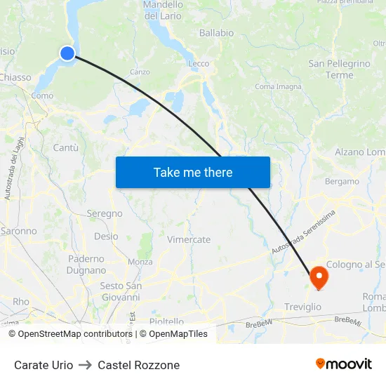 Carate Urio to Castel Rozzone map