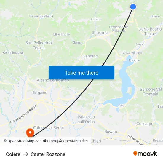 Colere to Castel Rozzone map