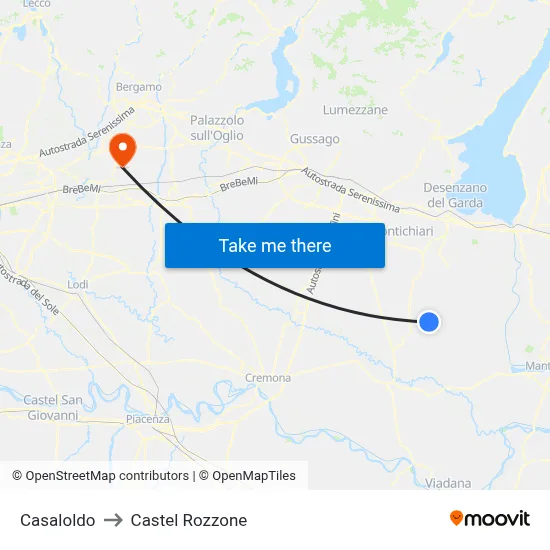 Casaloldo to Castel Rozzone map