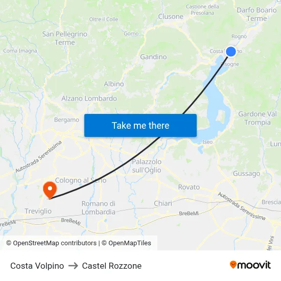 Costa Volpino to Castel Rozzone map