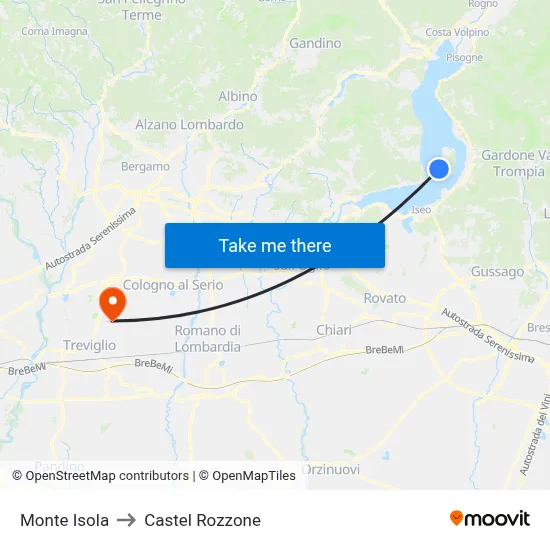 Monte Isola to Castel Rozzone map