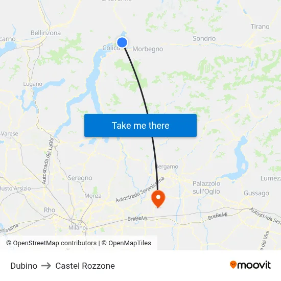 Dubino to Castel Rozzone map