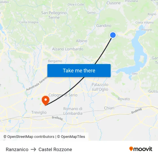Ranzanico to Castel Rozzone map