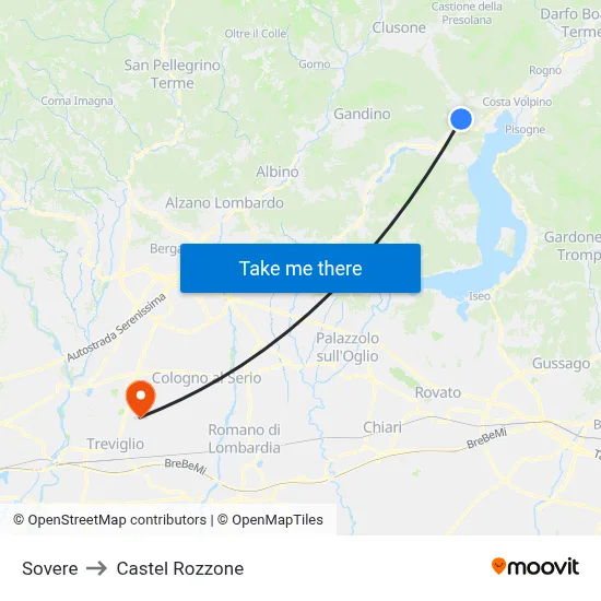 Sovere to Castel Rozzone map