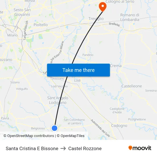 Santa Cristina And Bissone to Castel Rozzone map
