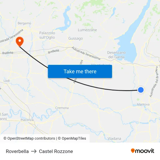 Roverbella to Castel Rozzone map