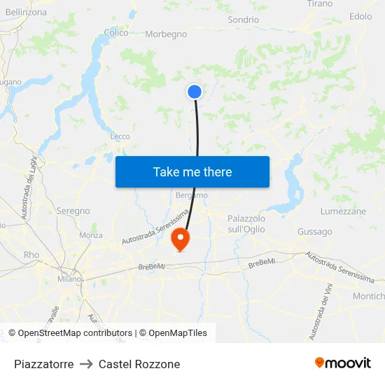 Piazzatorre to Castel Rozzone map