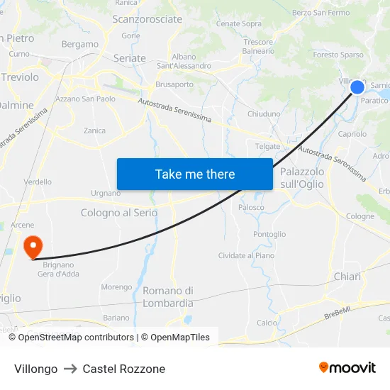 Villongo to Castel Rozzone map
